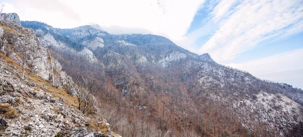 Prachtig Groot Panoramisch Uitzicht Een Natuur Winterlandschap Berg Rtanj Oost — Stockfoto