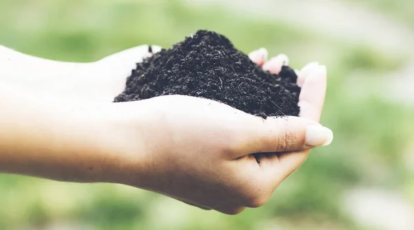 Mani Umane Possesso Una Manciata Terreno — Foto Stock