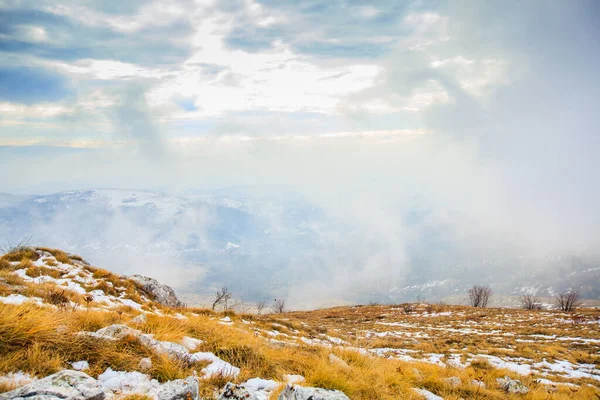 Vue Panoramique Imprenable Sur Nature Idyllique Paysage Hivernal Sur Montagne — Photo