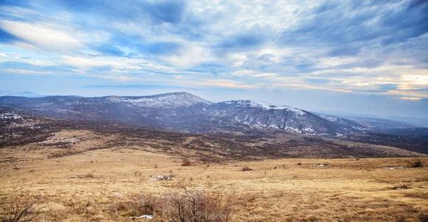 Vue Panoramique Imprenable Sur Nature Idyllique Paysage Hivernal Sur Montagne — Photo