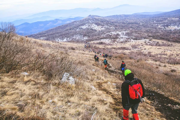 Groupe Trekking Personnes Nature Plein Air Activité Saine Randonnée Montagne — Photo
