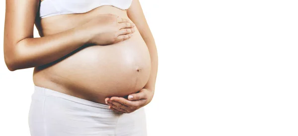 Těhotná Žena Postarat Její Břicho — Stock fotografie