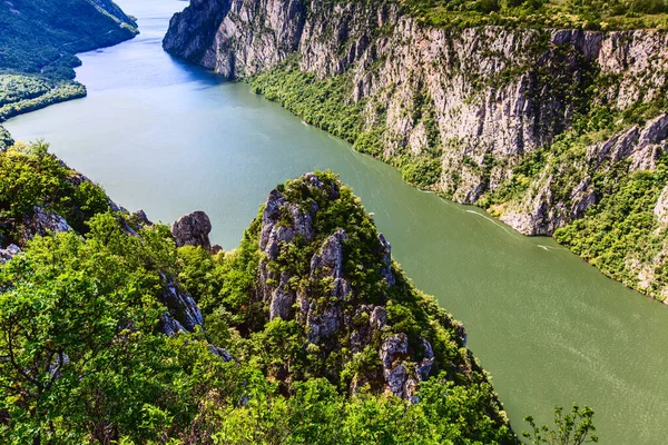 Vue Panoramique Sur Magnifique Gorge Danube Vue Côté Serbe Frontière — Photo