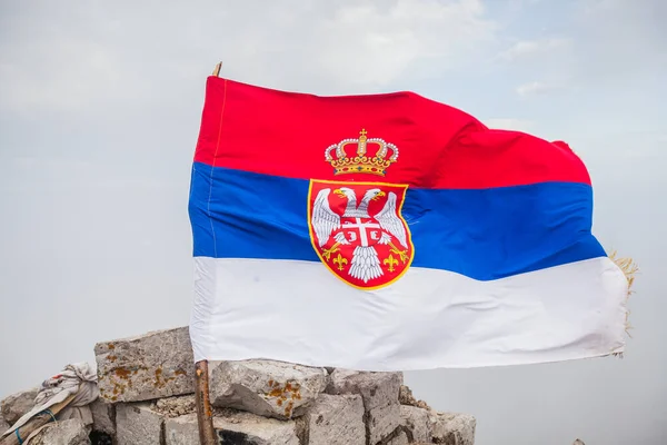 National Flag Serbia Peak Mountain — Stock Photo, Image