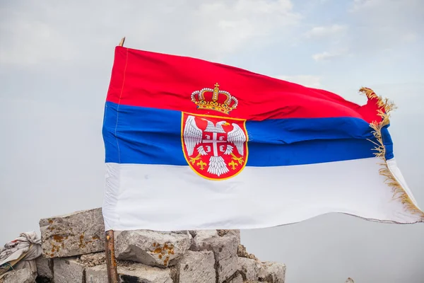 National Flag Serbia Peak Mountain — Stock Photo, Image
