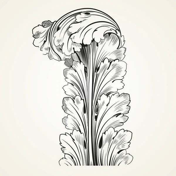 Ornement Floral Vintage Tatouage Feuille Gravée Décoratif Noir Blanc — Image vectorielle