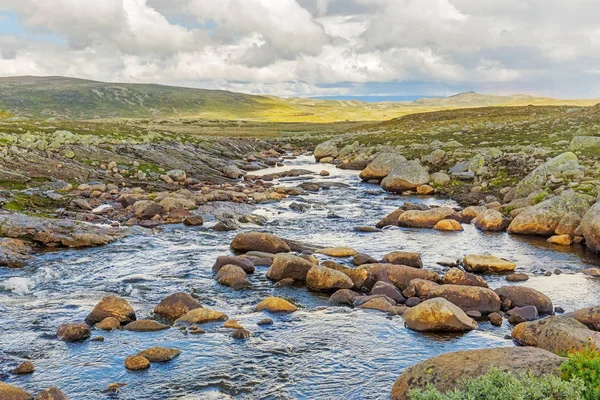 Річка acroos плато Hardangervidda в Hordaland, Норвегія — стокове фото
