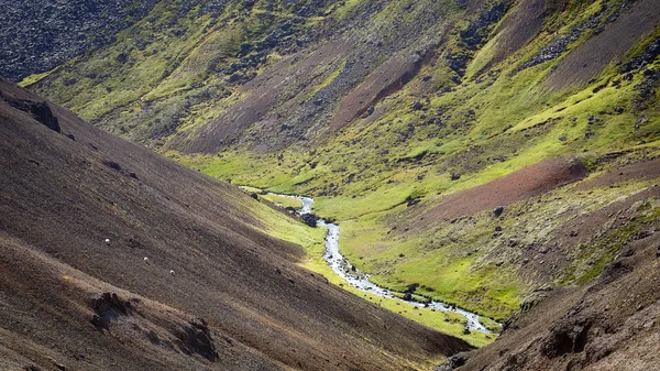 Río a lo largo de un valle en forma de V en Islandia —  Fotos de Stock