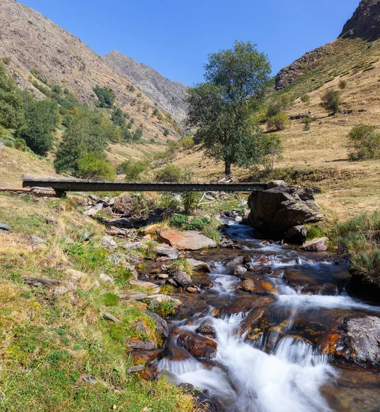 Řeka přes údolí v katalánských Pyrenejích — Stock fotografie