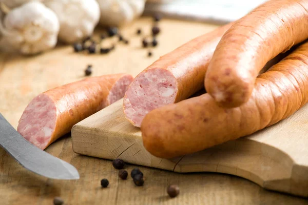 Traditional Sausage Wooden Board — Stock Photo, Image
