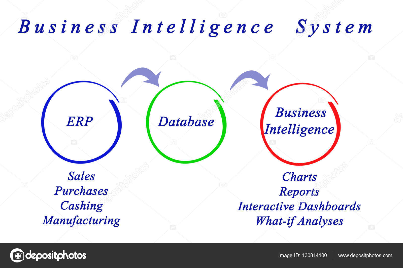 Diagramm des Business Intelligence Systems Stockfotografie