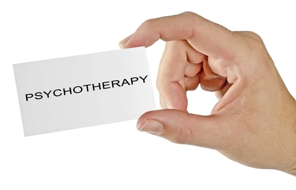 Giving a card with word "psychotherapy" — Stock Photo, Image