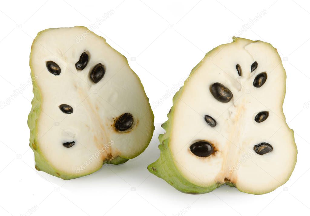 Soursop sections isolated on white background 