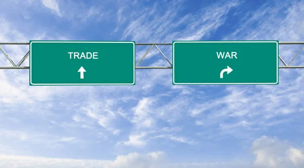 Road signs to trade and war — Stock Photo, Image