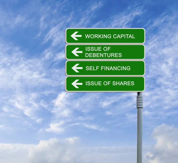 Road signs to Sources of Working capital — Stock Photo, Image