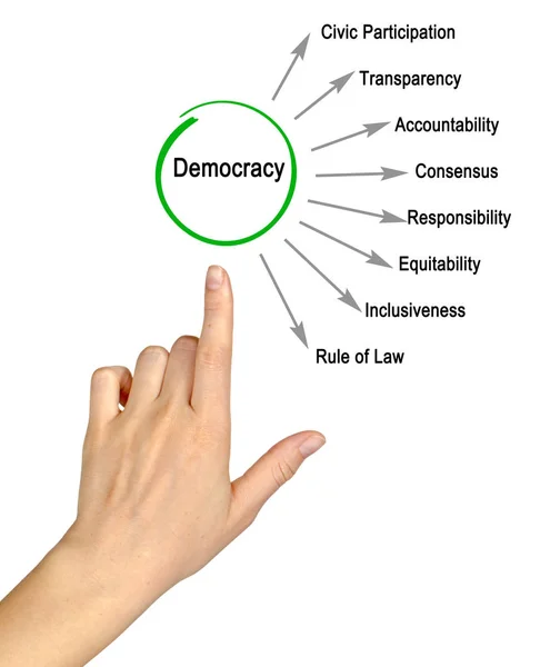 Frau präsentiert Merkmale der Demokratie — Stockfoto
