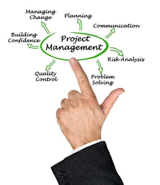 Man die presenteert Project Management Components — Stockfoto