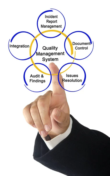 Man die presenteert Quality Management System — Stockfoto