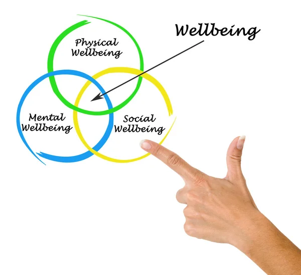 Woman presenting Diagram of wellbeing — Stock Photo, Image