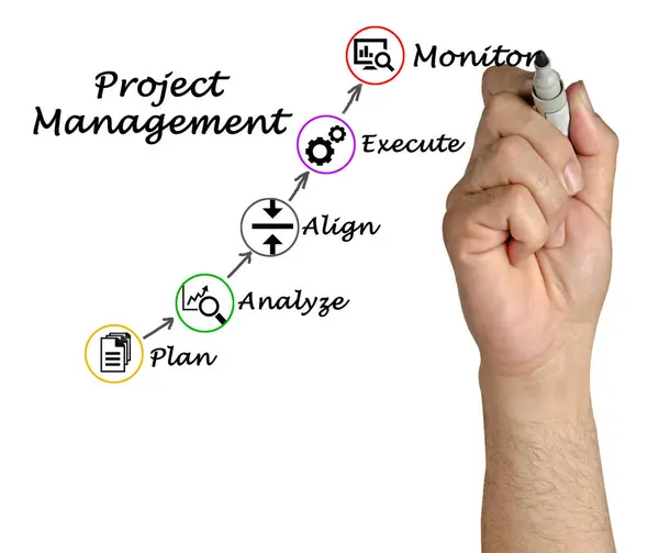 Uomo che presenta il processo di Project Management — Foto Stock