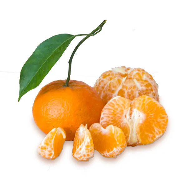Mandarina Una Ramita Secciones —  Fotos de Stock