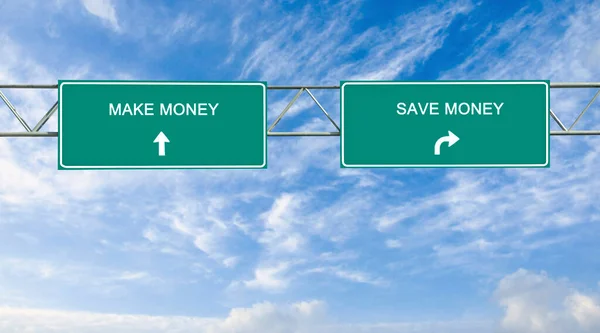 Road Signs Savings Making Money — Stock Photo, Image