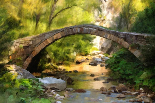 Most olej malarstwo — Zdjęcie stockowe