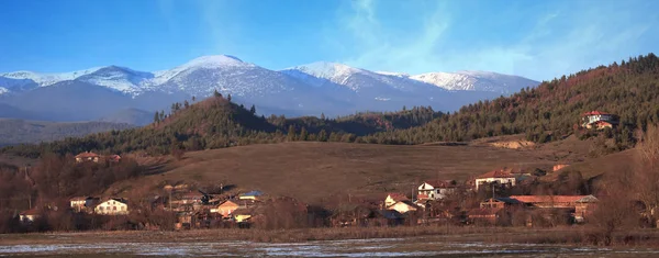 Tiro Panorâmico Casas Montanhas — Fotografia de Stock