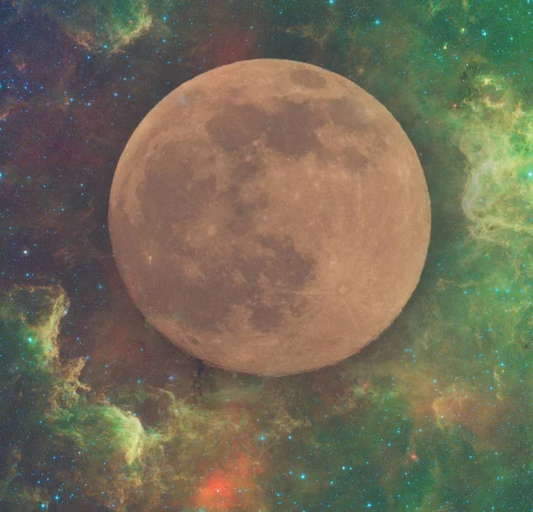 星や満月のある宇宙背景 ロイヤリティフリーのストック画像