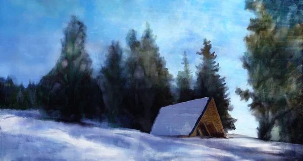 Winter-Aquarellmalerei — Stockfoto