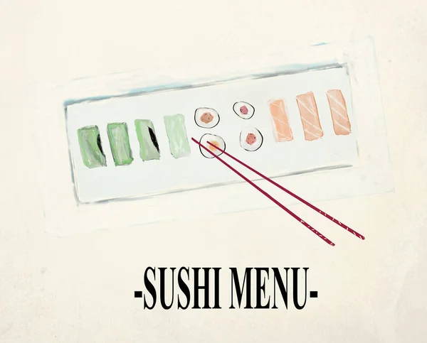 Sushi menu art akvarelli malli tekstiä lisätään — kuvapankkivalokuva