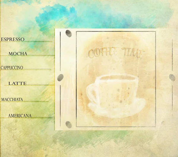 Pagina menu caffè vintage con testo aggiunto e spazio per aggiungere più testo e simboli — Foto Stock