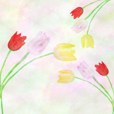  floral pattern with watercolor illustration of red, yellow and purpple tulips clipart