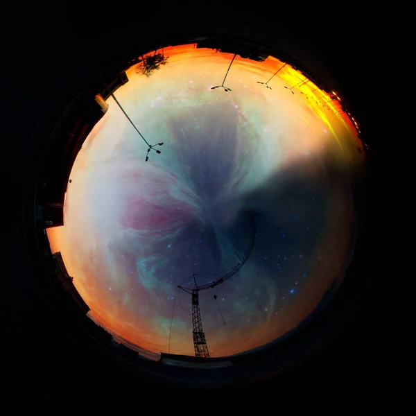 Cirkel Panorama Över Industriområdet Solnedgången — Stockfoto
