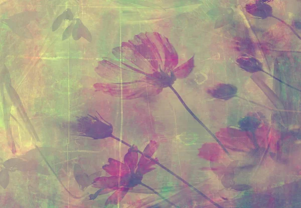 Art collage vintage floral design, éléments éclaboussés et couleurs pastel, style grunge — Photo