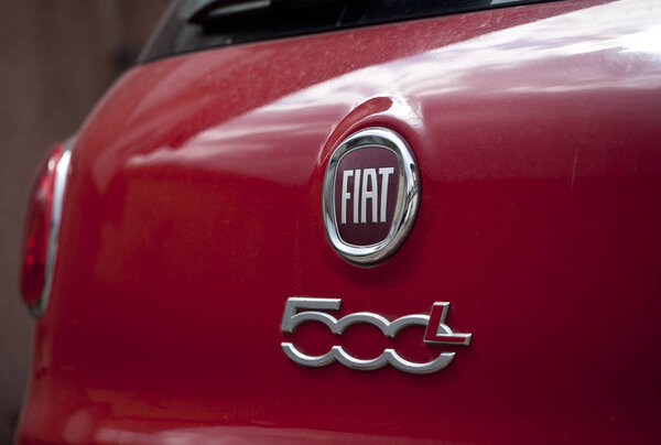 SOFIA, BULGARIA - APRIL 25, 2017: Details and Fiat logo on 500L car