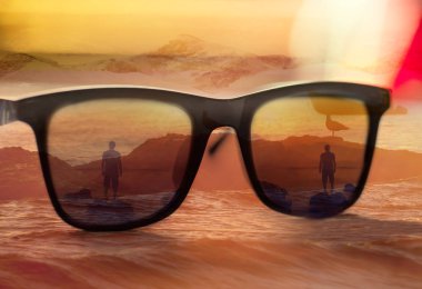 double exposure glasses and nature scenes, abstract background clipart