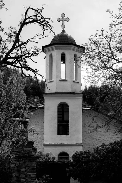Eglise Ortodox Vintage Dans Village Montagne Bulgare Noir Blanc — Photo