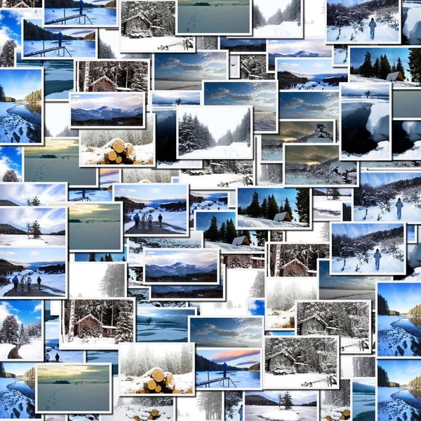 Wintercollage aus vielen Bildern — Stockfoto