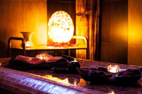 Burning Candles Spa Wellness Massage Room Hotel — Stock Photo, Image
