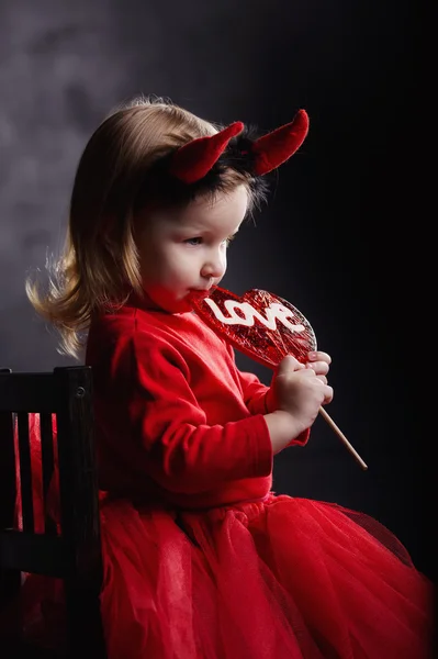 Funny little devil on dark background — Stock Photo, Image
