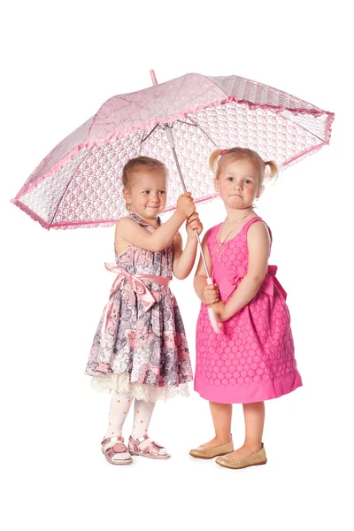 Two funny girs with umbrella — Stock Photo, Image