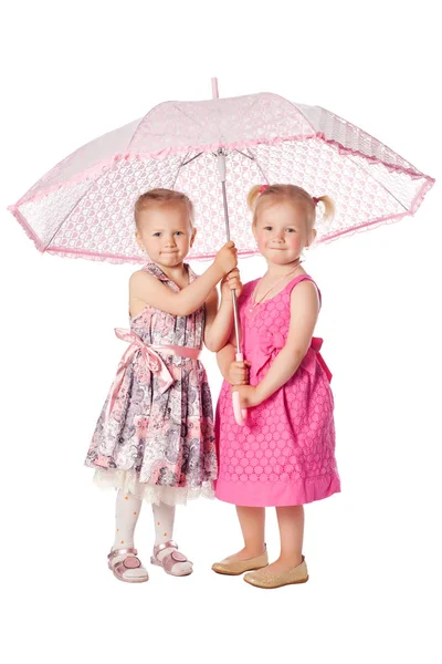 Two funny girs with umbrella — Stock Photo, Image
