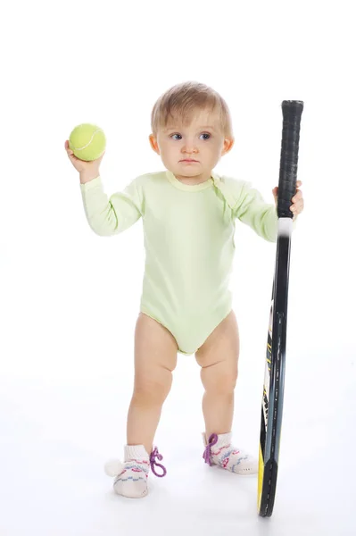 Sjov tennisspiller på hvid baggrund - Stock-foto