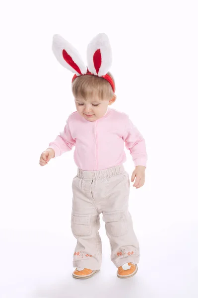 Cute little girl with rabbit ears — Stock Photo, Image