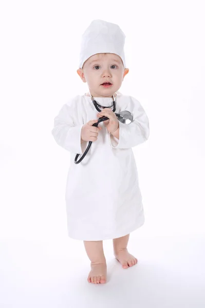 Little funny doctor isolated on white — Stock Photo, Image