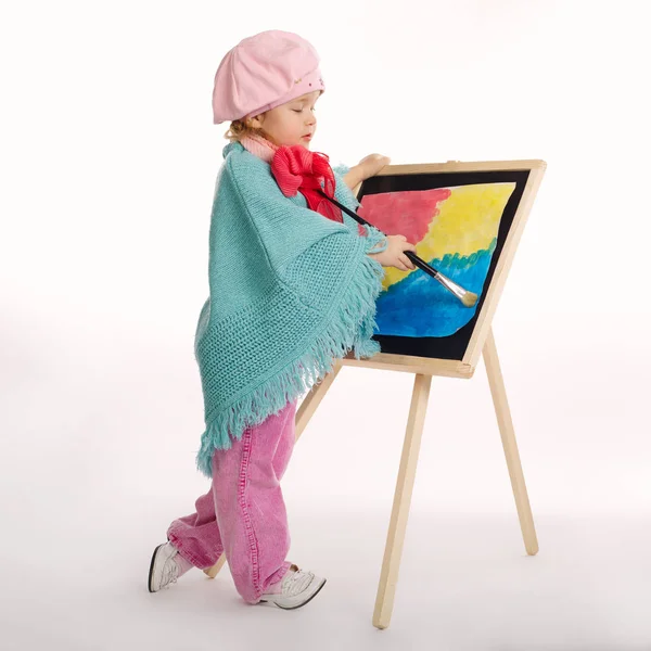 Little funny painter on white — Stock Photo, Image