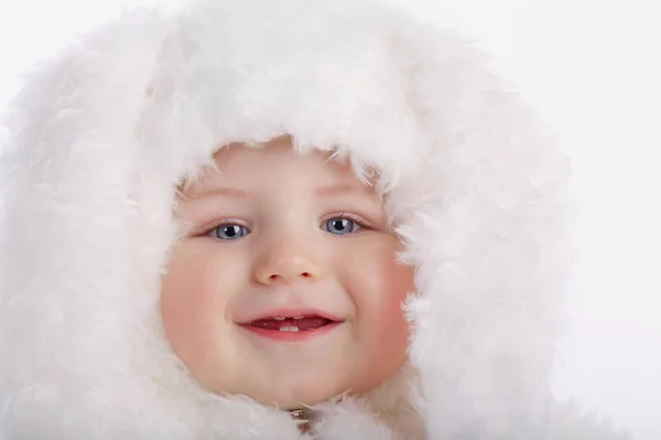 Schattige baby met konijn kostuum — Stockfoto