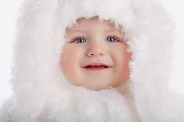 Schattige baby met konijn kostuum — Stockfoto