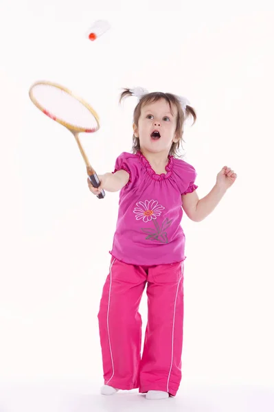 Photo of little girl playing badminton — Stock Photo, Image